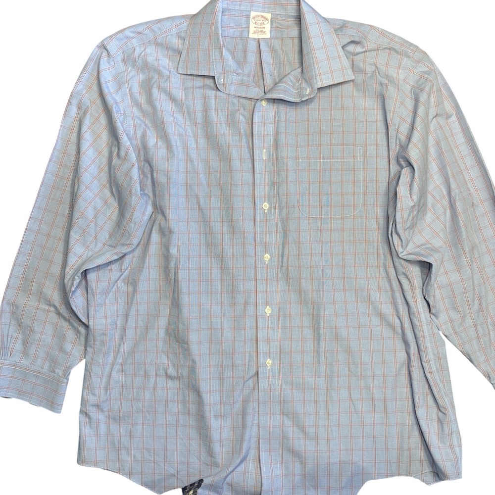 Brooks Brothers Madison Dress Shirt 17.5 35 Blue Red Check Supima Non-Iron
